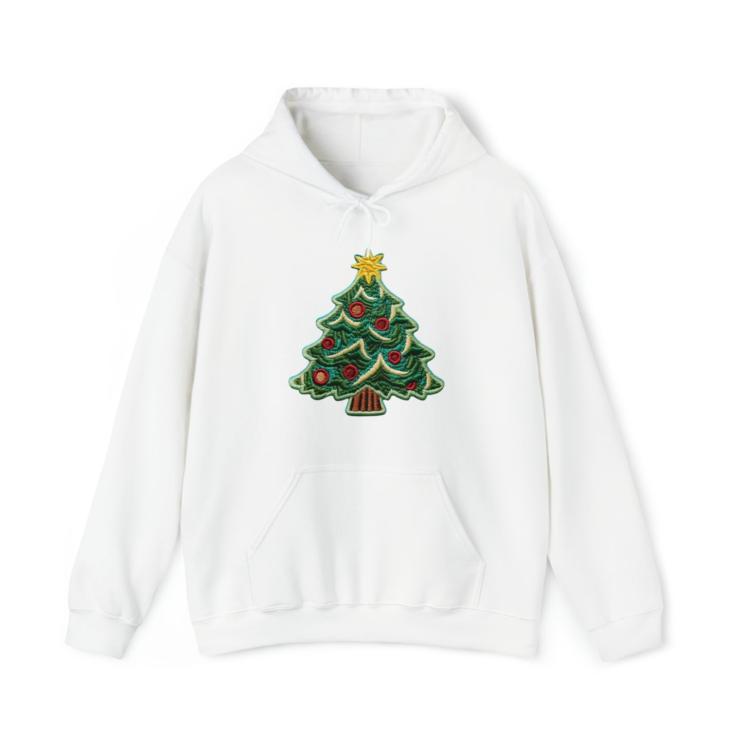 Chenille Christmas Tree: Embroidered Festive Holiday Patch - Unisex Heavy Blend™ Hooded Sweatshirt