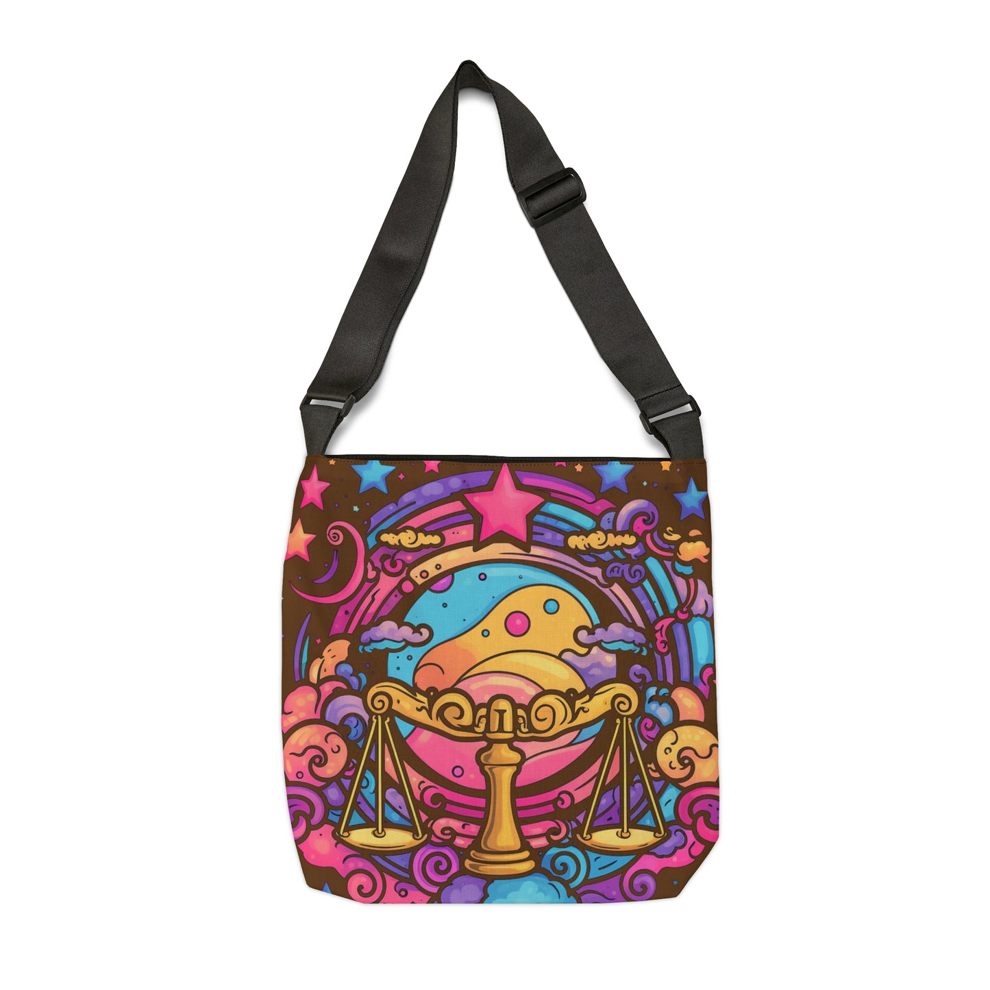 Cosmic Libra - Trippy Psychedelic Cartoon Art Zodiac Sign - Adjustable Tote Bag (AOP)