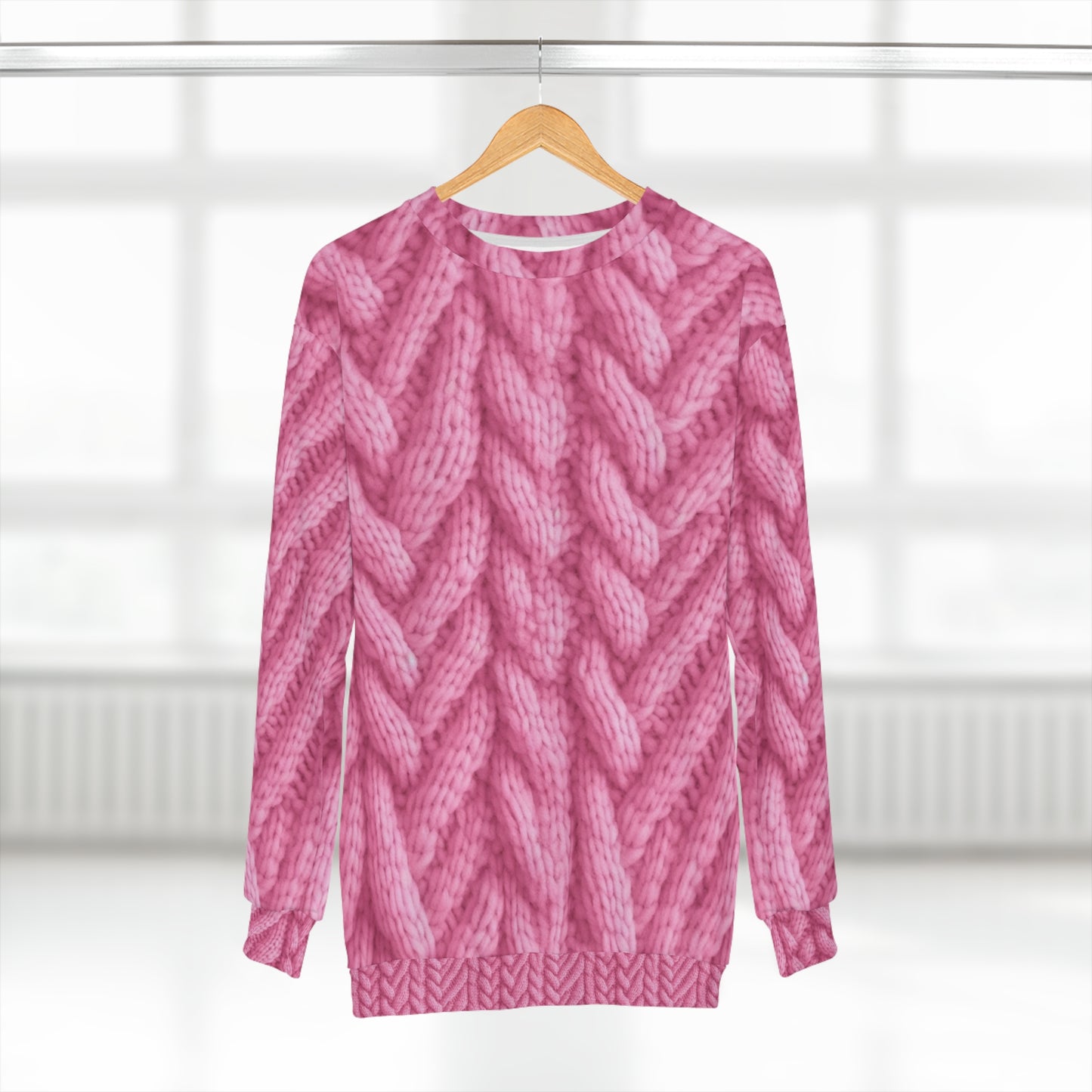 Blush Knit: Soft Hot Pink Palette Textured Fabric Design - Unisex Sweatshirt (AOP)