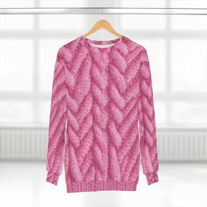 Blush Knit: Soft Hot Pink Palette Textured Fabric Design - Unisex Sweatshirt (AOP)