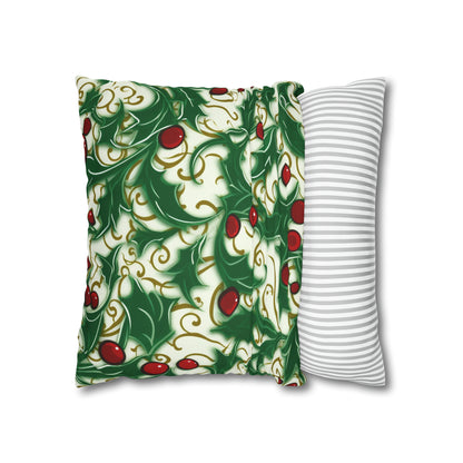 Holiday Elegance: Christmas Holly Swirls Design - Spun Polyester Square Pillow Case