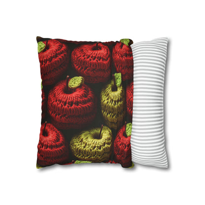 Crochet Apple Amigurumi - Big American Red Apples - Healthy Fruit Snack Design - Spun Polyester Square Pillow Case