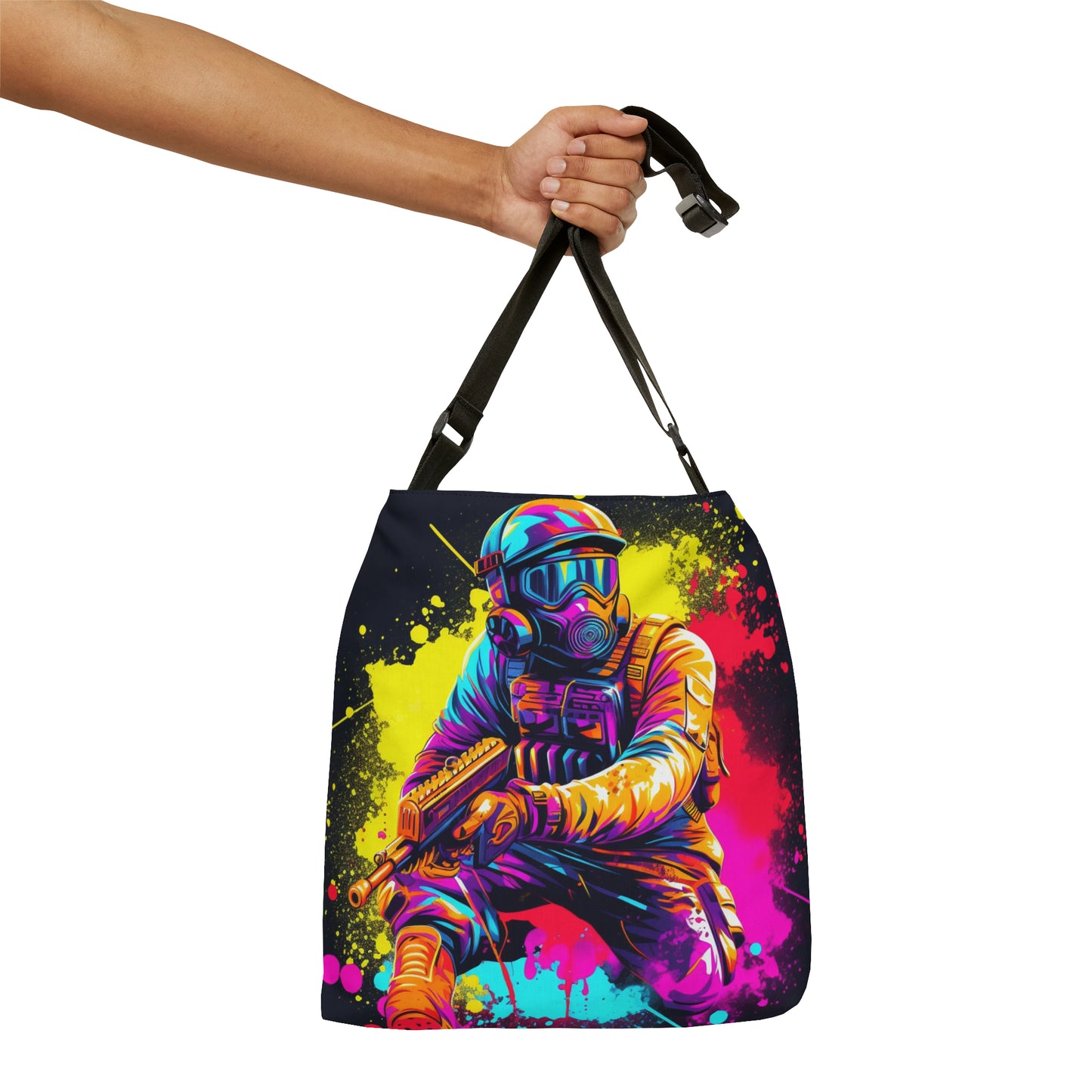 Paintball Action Sport: Player in Battle, Paint Splatter - Adjustable Tote Bag (AOP)