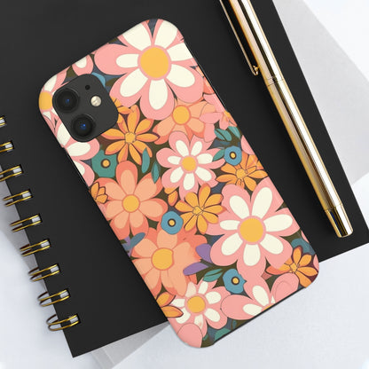 Groovy 1960s 1970s Pink & Orange Daisy Mod Floral - Tough Phone Cases