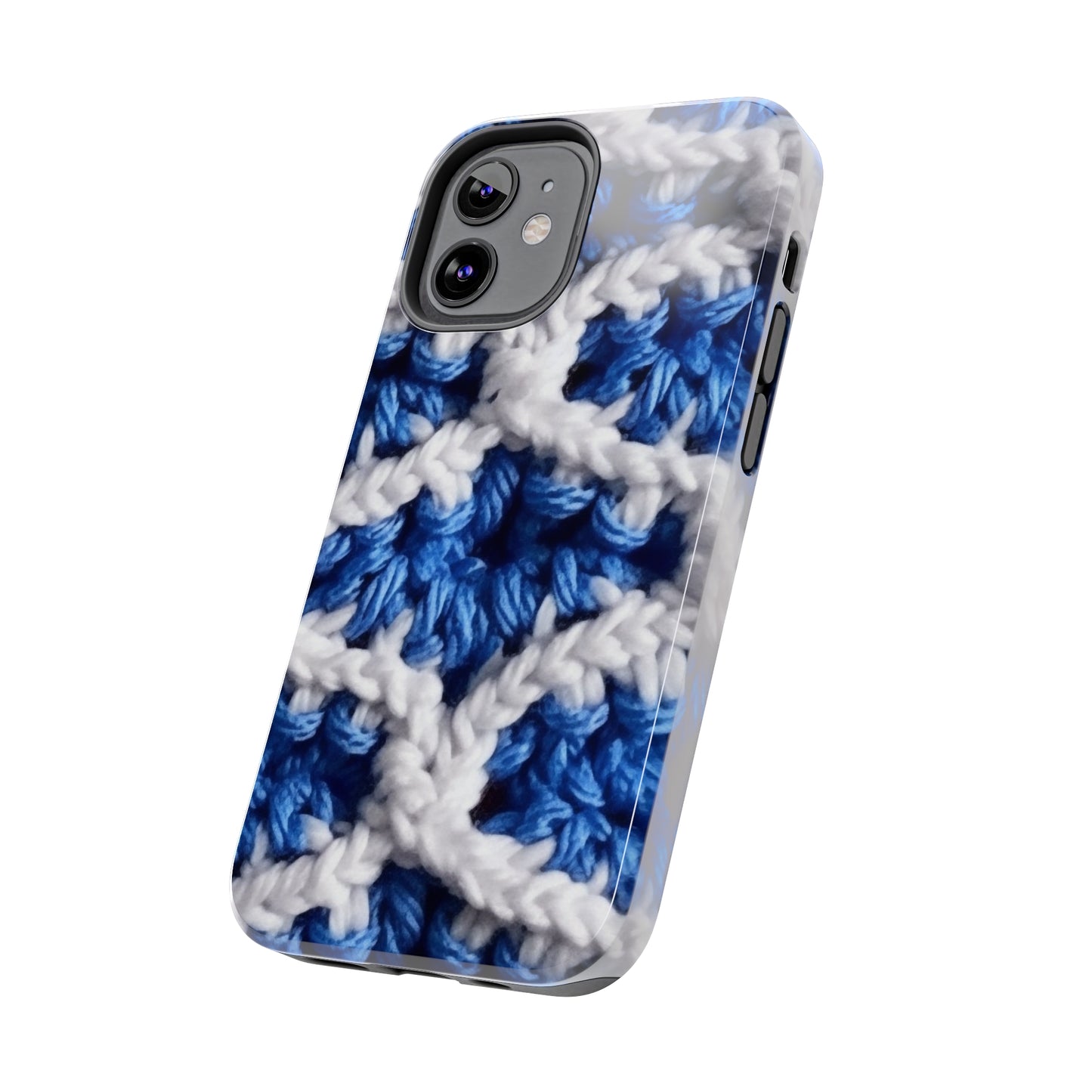 Blueberry Blue Crochet, White Accents, Classic Textured Pattern - Tough Phone Cases