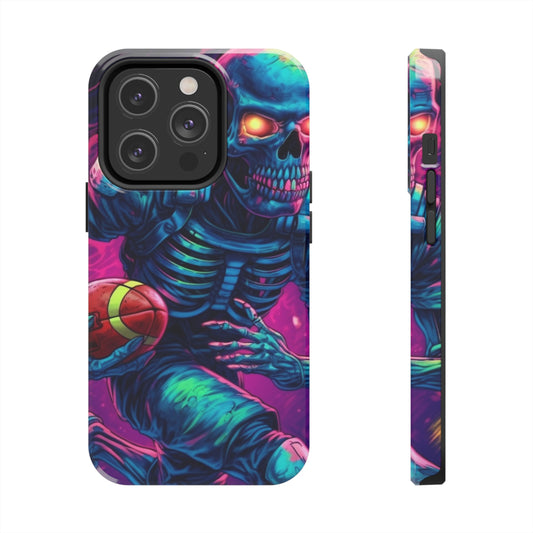 Spooky Football Game: Fantasy Skeleton Athlete Running with Ball, Sporty Halloween - Tough Phone Cases