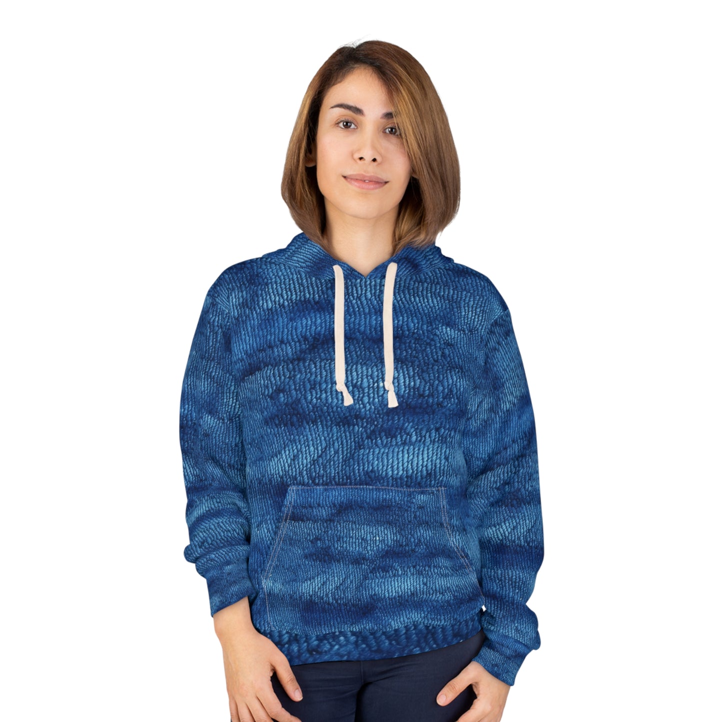 Blue Spectrum: Denim-Inspired Fabric Light to Dark - Unisex Pullover Hoodie (AOP)