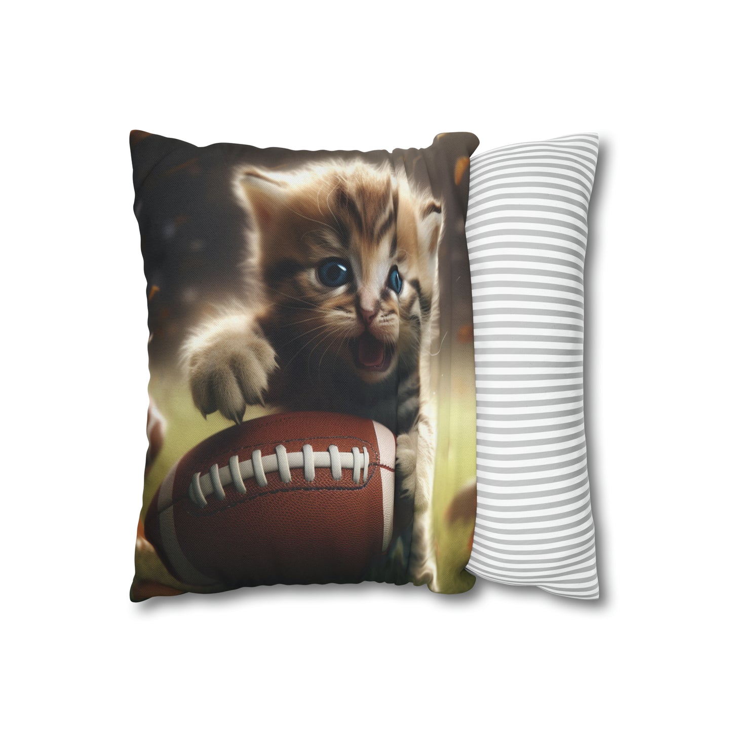 Football Kitten Touchdown: Tabby's Winning Play Sport Game - Spun Polyester Square Pillow Case