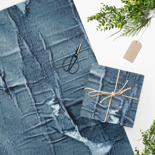Distressed Blue Denim-Look: Edgy, Torn Fabric Design - Wrapping Paper