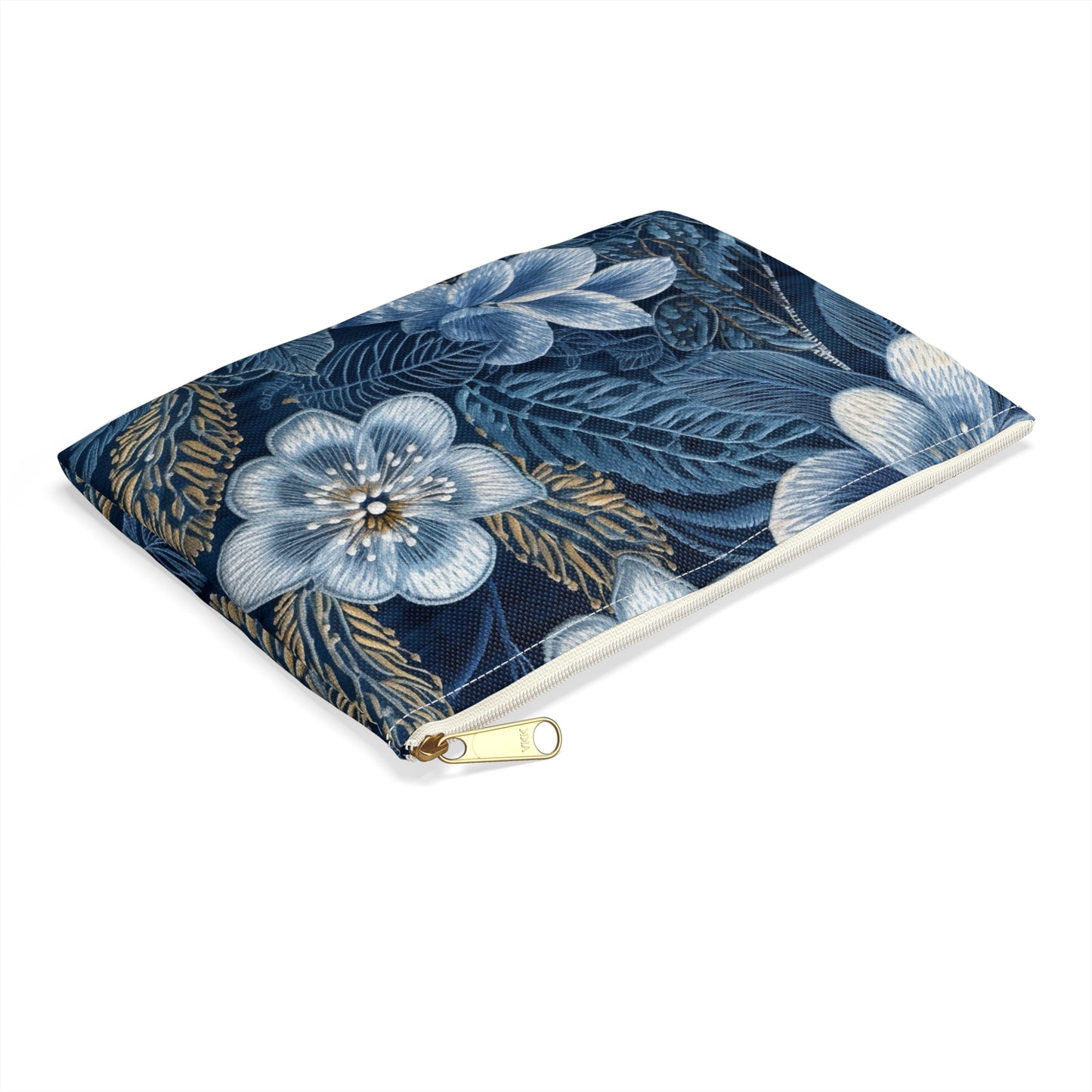 Flower Blossom Embroidery Floral on Denim Style - Accessory Pouch