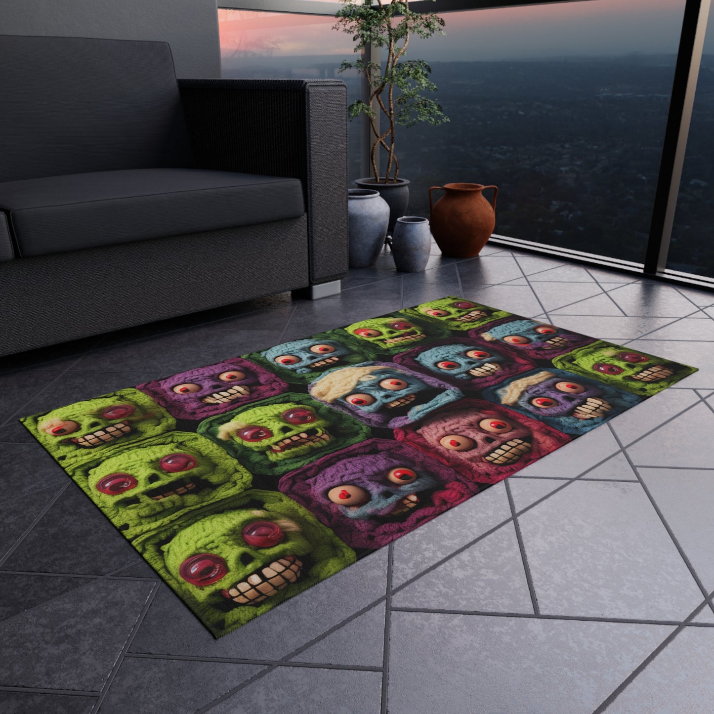 Zombie Crochet Halloween Spooky Holiday Festive Horror Living Dead - Outdoor Rug