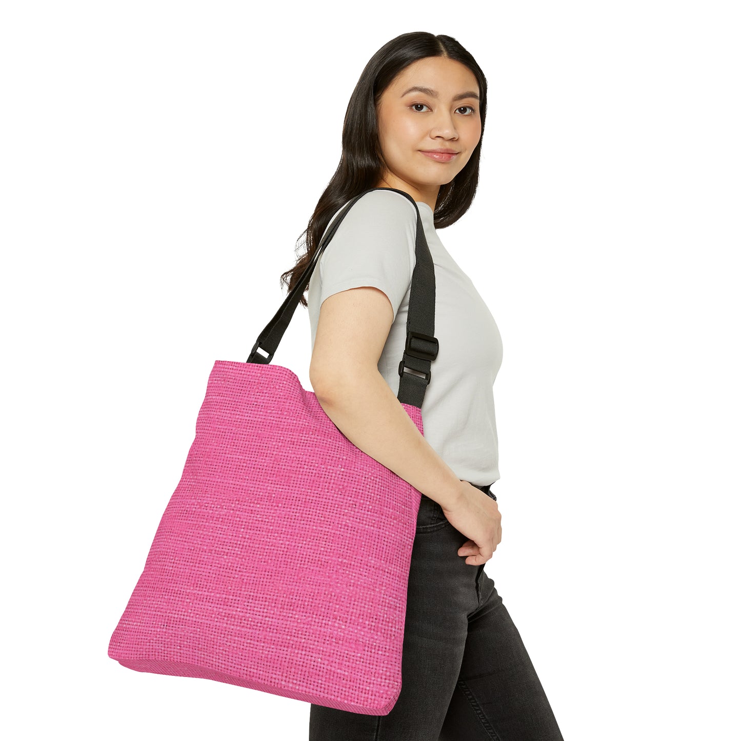 Doll-Like Pink Denim Designer Fabric Style - Adjustable Tote Bag (AOP)