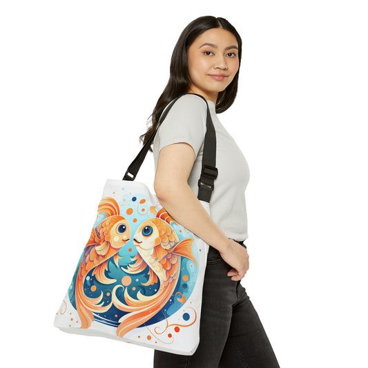 Charming Cartoon Fish Pisces - Dreamy Zodiac Illustration - Adjustable Tote Bag (AOP)
