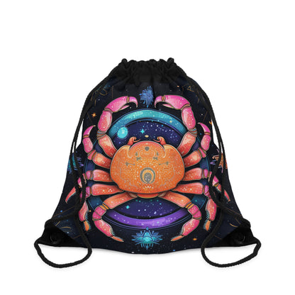 Rainbow Celestial Crab - Vibrant Cancer Zodiac Sign Art - Drawstring Bag