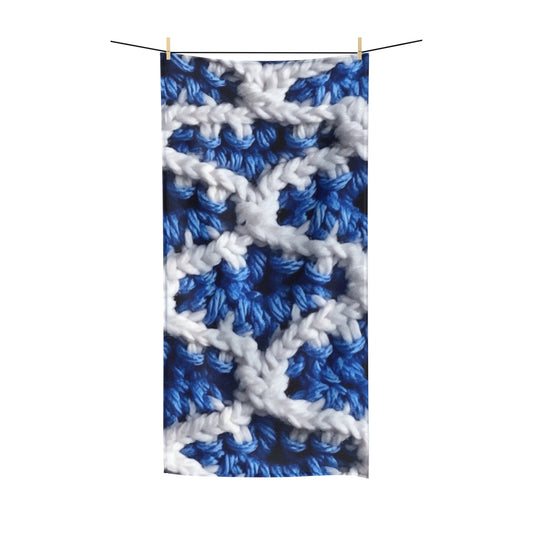 Blueberry Blue Crochet, White Accents, Classic Textured Pattern - Polycotton Towel