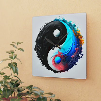 Yin Yang Symbol, Colorful Paint Style - Artistic Decor - Acrylic Wall Clock