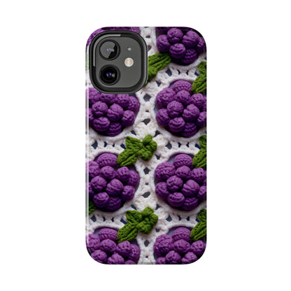 Crochet Grapes Pattern - Granny Square Design - Fresh Fruit Pick - Orchard Purple Snack Food - Tough Phone Cases