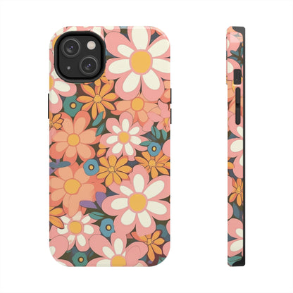 Groovy 1960s 1970s Pink & Orange Daisy Mod Floral - Tough Phone Cases