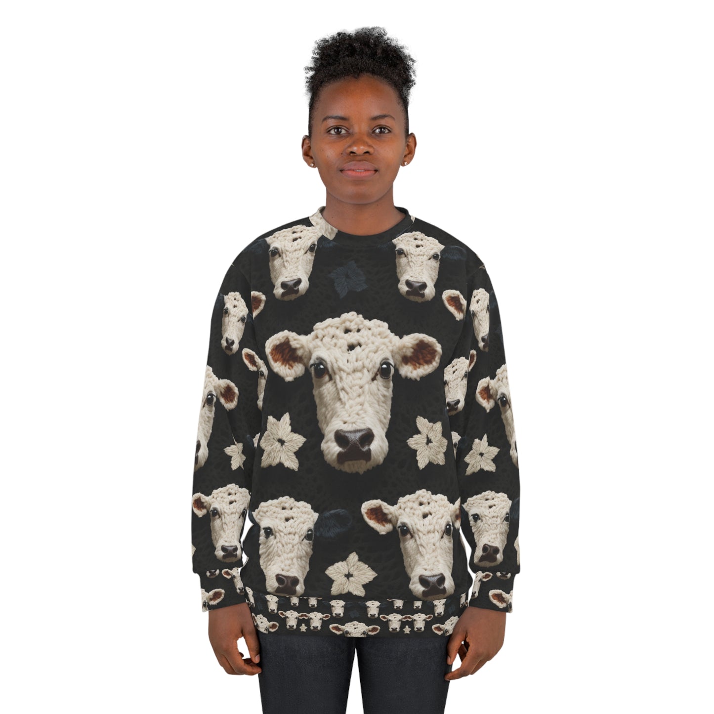 Patrón de vaca de ganchillo Estilo de tela de animales de granja - Sudadera unisex (AOP)