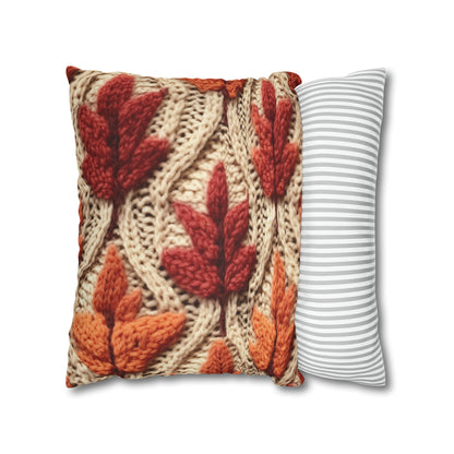 Crochet Fall Leaves: Harvest Rustic Design - Golden Browns -Woodland Maple Magic - Spun Polyester Square Pillow Case