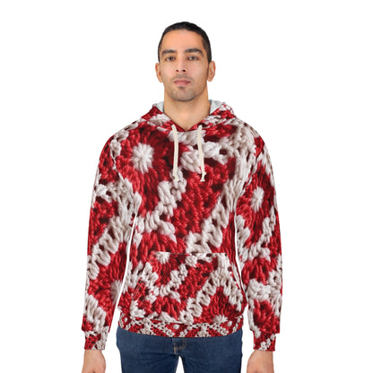 Warm Winter Red & White Crochet Knit: Cinematic Chic Texture Design - Unisex Pullover Hoodie (AOP)