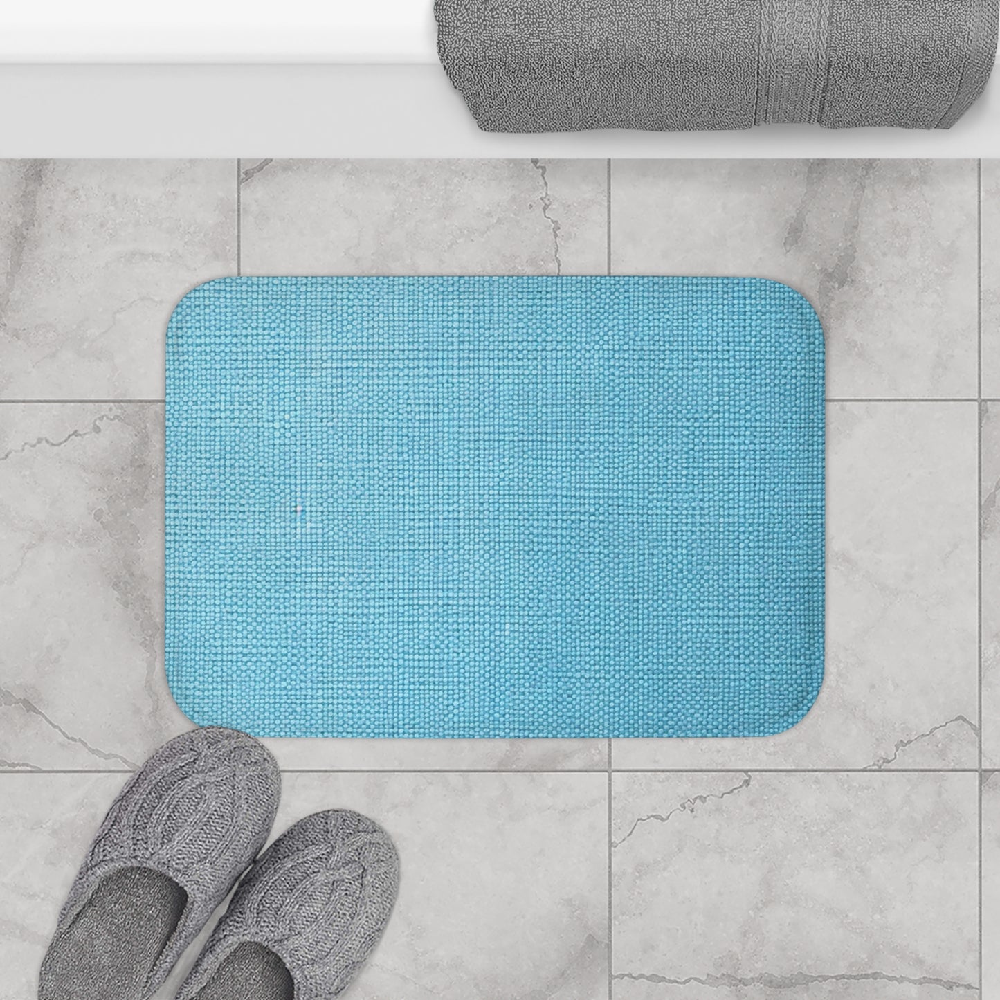 Bright Aqua Teal: Denim-Inspired Refreshing Blue Summer Fabric - Bath Mat