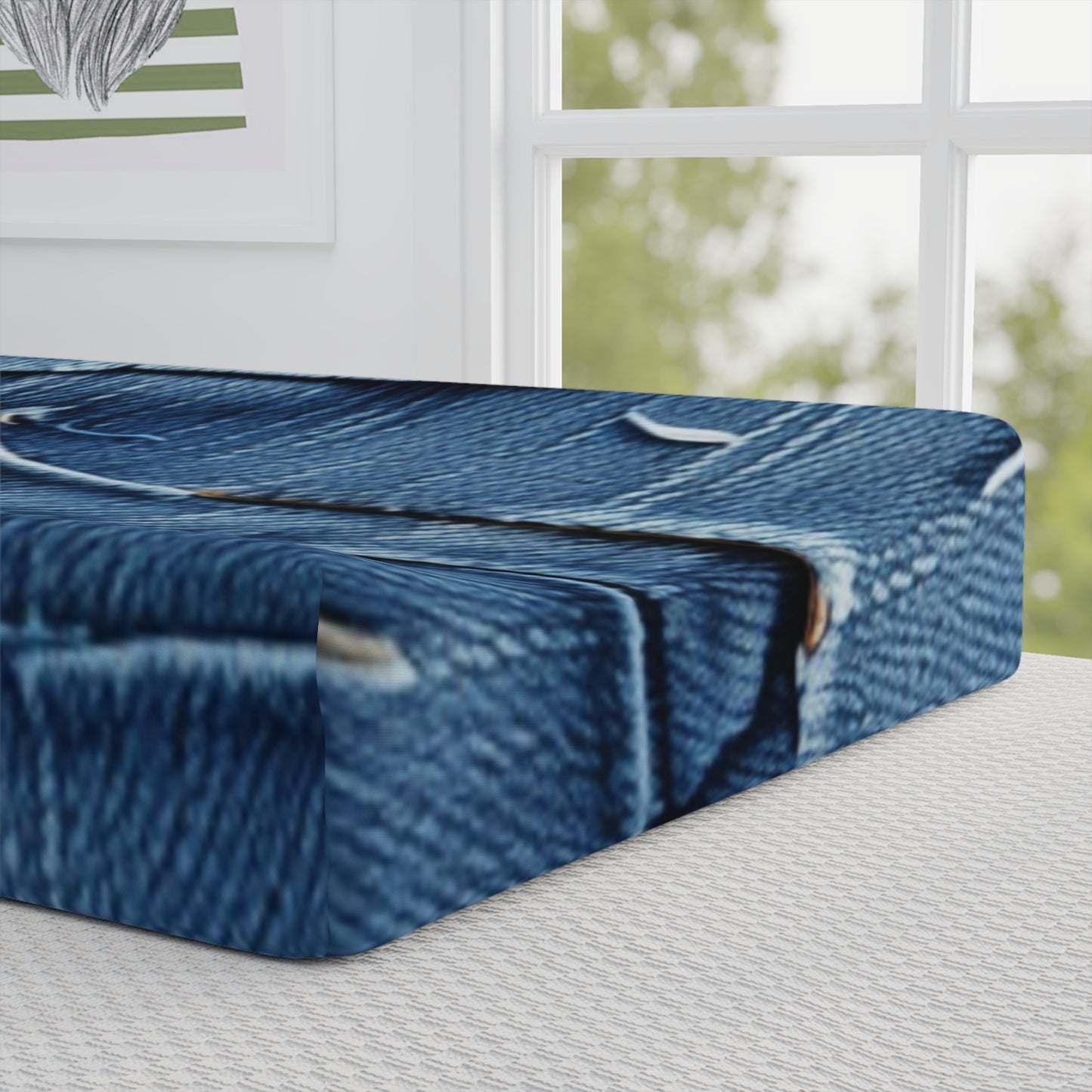 Midnight Blue Distressed Denim: Rugged, Torn & Stylish Design - Baby Changing Pad Cover