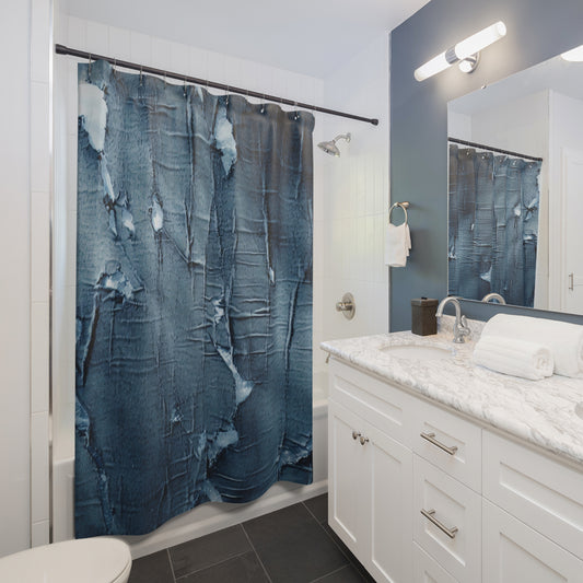 Distressed Blue Denim-Look: Edgy, Torn Fabric Design - Shower Curtains