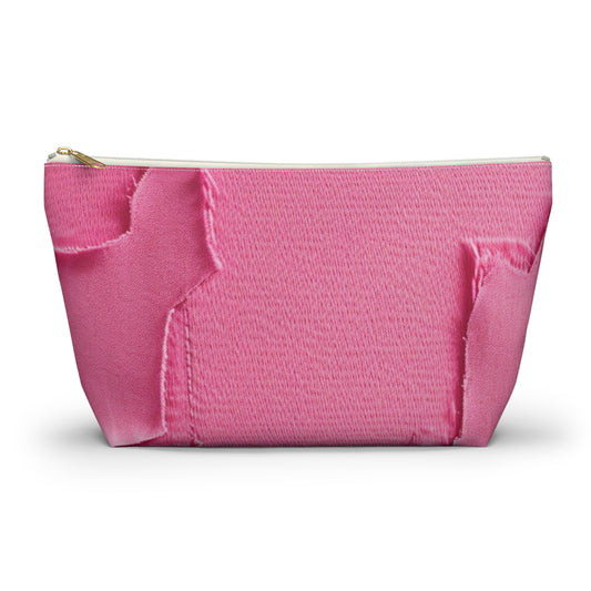 Distressed Neon Pink: Edgy, Ripped Denim-Inspired Doll Fabric - Accessory Pouch w T-bottom
