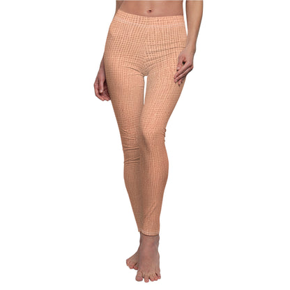 Soft Pink-Orange Peach: Denim-Inspired, Lush Fabric - Women's Cut & Sew Casual Leggings (AOP)