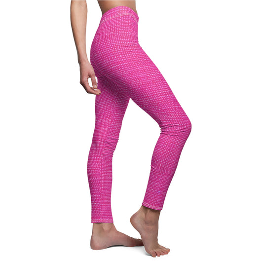 Hot Neon Pink Doll Like: Denim-Inspired, Bold & Bright Fabric - Women's Cut & Sew Casual Leggings (AOP)