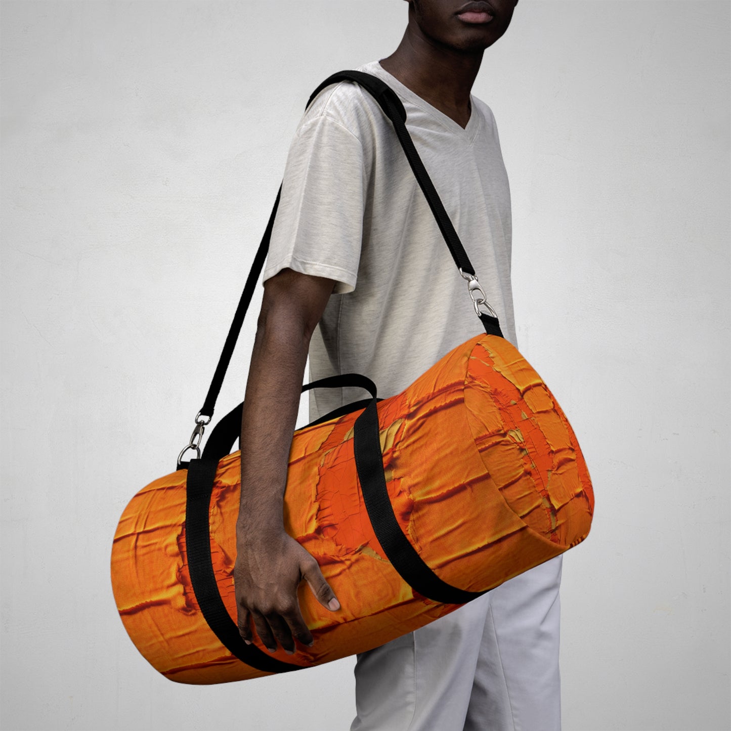 Fiery Citrus Orange: Edgy Distressed, Denim-Inspired Fabric - Duffel Bag