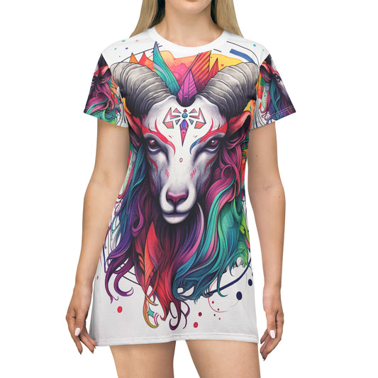 Chill Capricorn Style - Fine Line Multicolor Astrology Design - T-Shirt Dress (AOP)