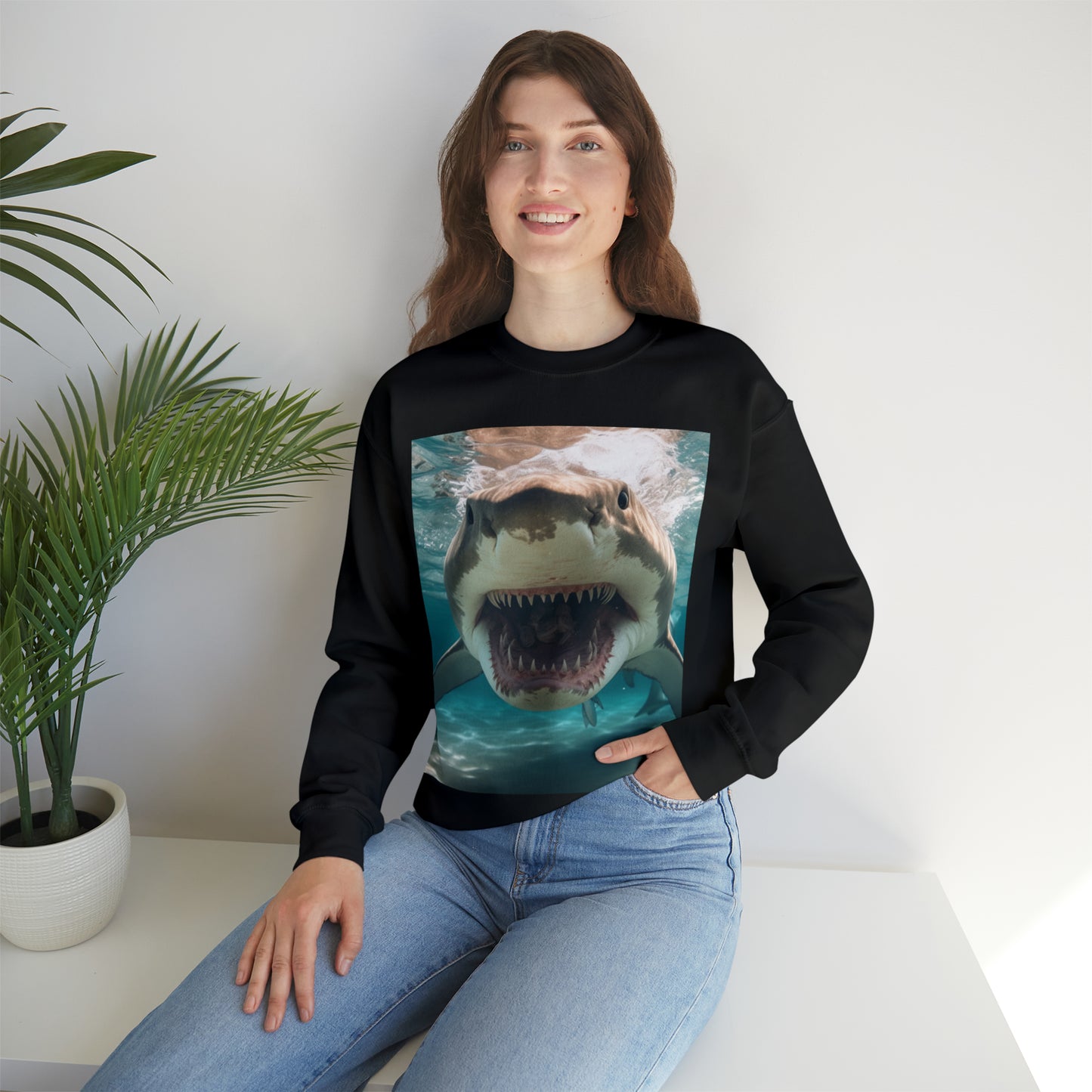 Bull Shark: River Monster Menace - Realistic Dark Water Predator - Unisex Heavy Blend™ Crewneck Sweatshirt