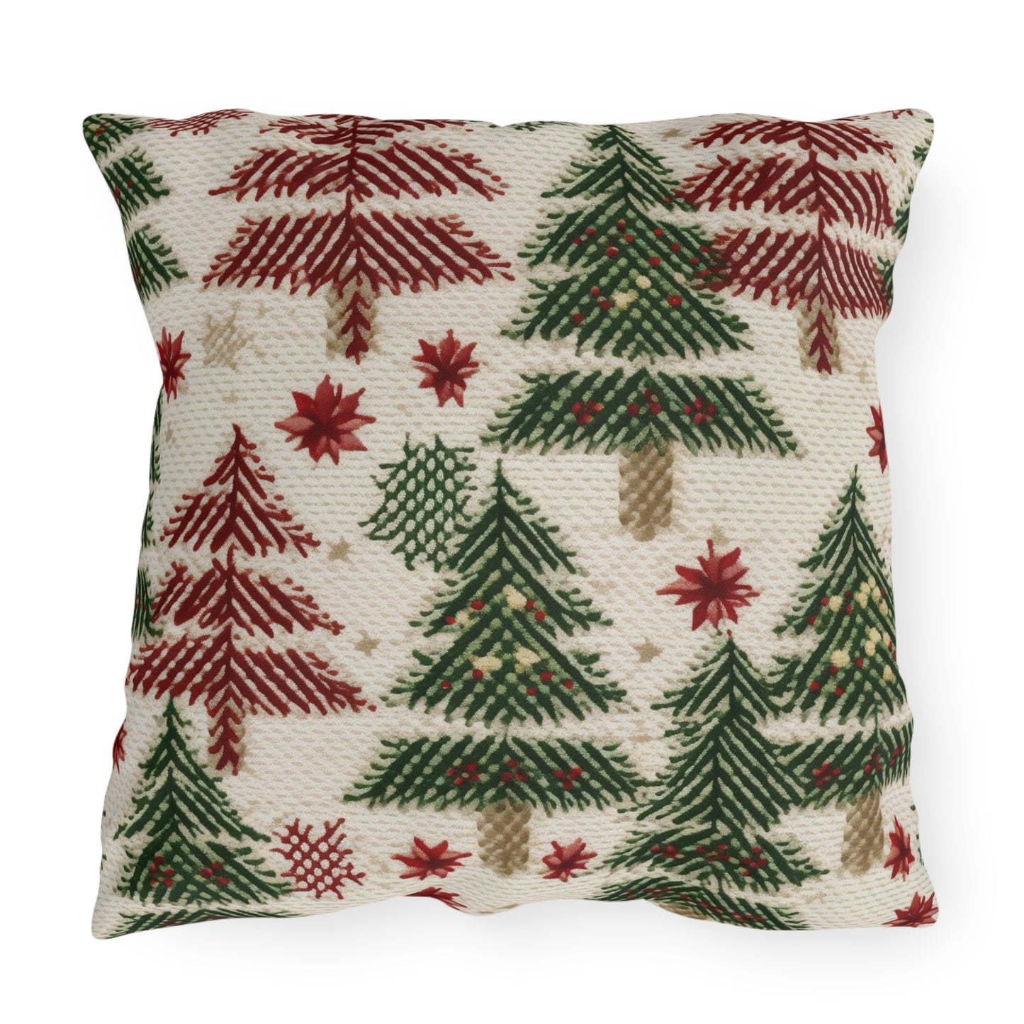 Embroidered Christmas Winter, Festive Holiday Stitching, Classic Seasonal Design - Outdoor Pillows