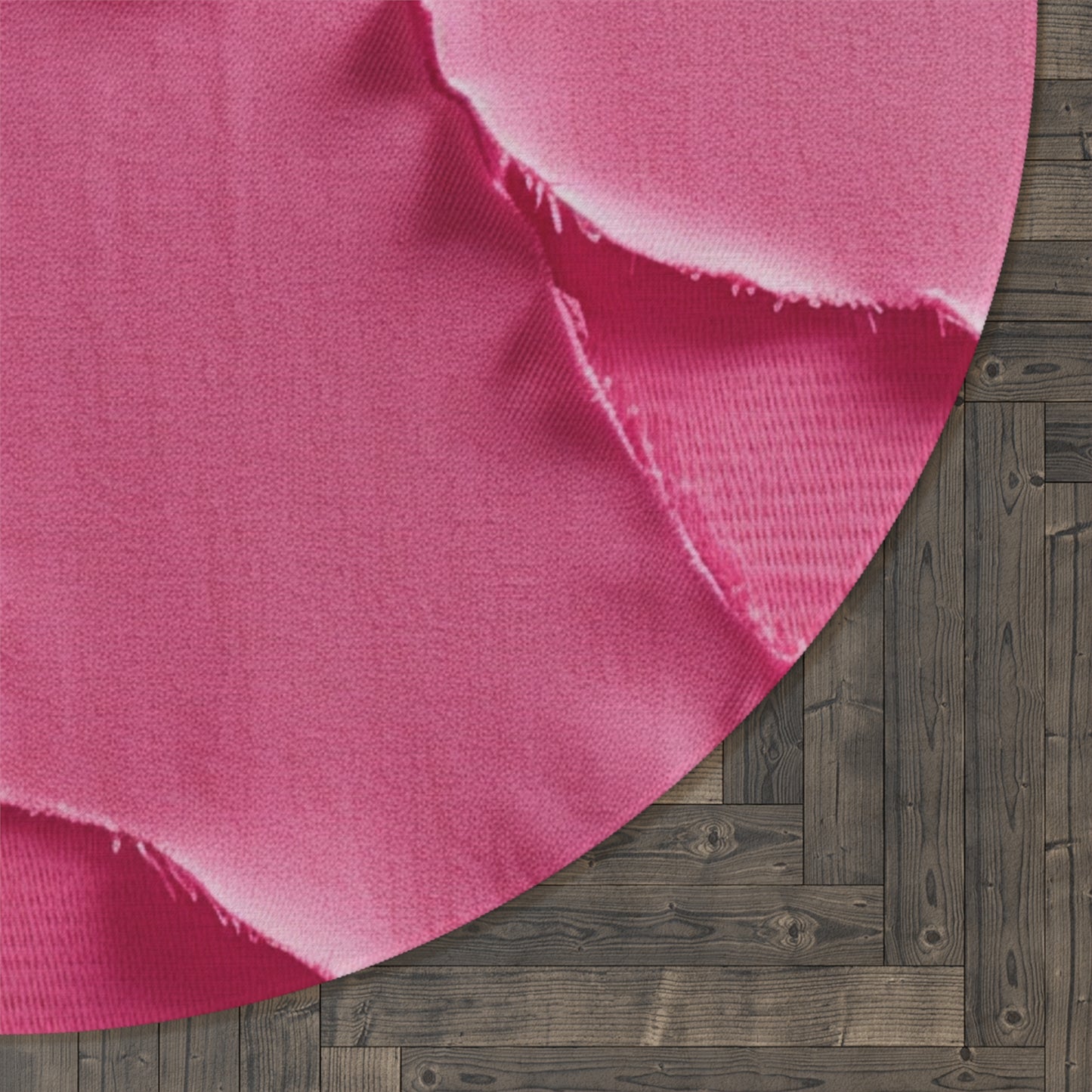 Distressed Neon Pink: Edgy, Ripped Denim-Inspired Doll Fabric - Round Rug