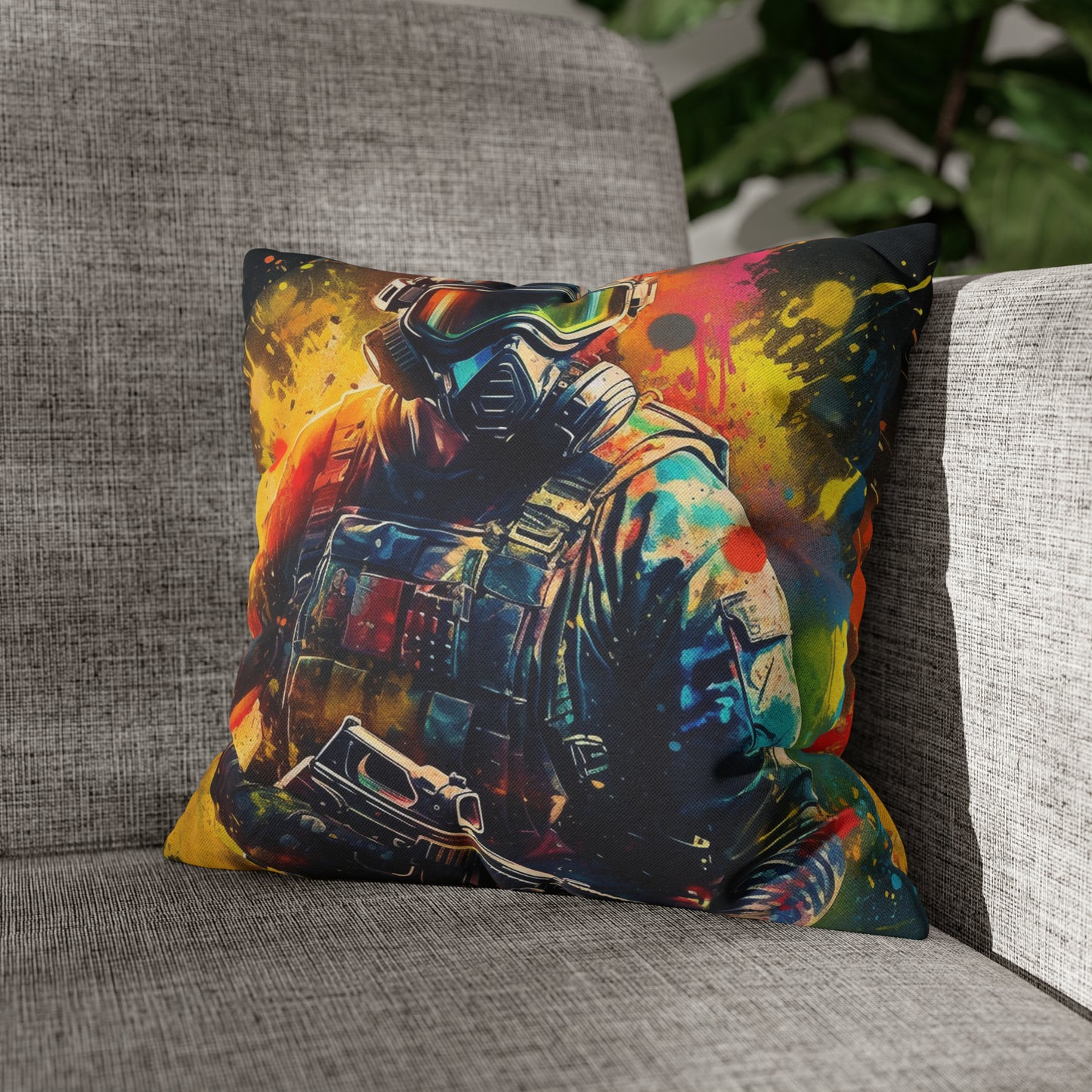 Paintball Game Sport: Professional Action Shot Target Player - Spun Polyester Square Pillow Case