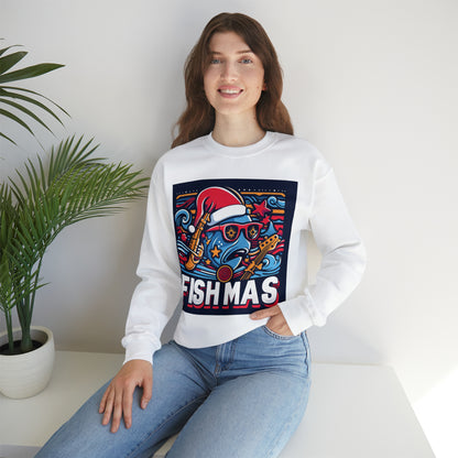 Funky Fishmas Christmas Festivity - Extravagancia de pesca navideña - Sudadera unisex Heavy Blend™ Crewneck