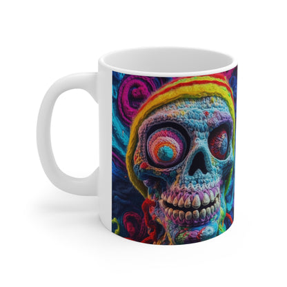 Diseño de terror aterrador de Halloween con calavera de ganchillo - Taza de cerámica 11oz 