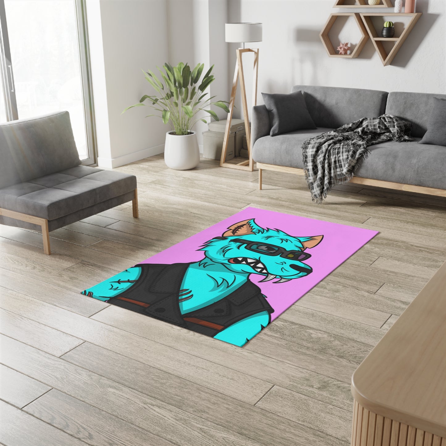 Wolve Aqua Water Blue Wolf Cyborg Dobby Rug