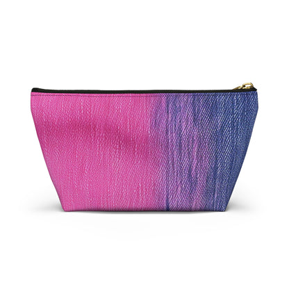 Dual Delight: Half-and-Half Pink & Blue Denim Daydream - Accessory Pouch w T-bottom