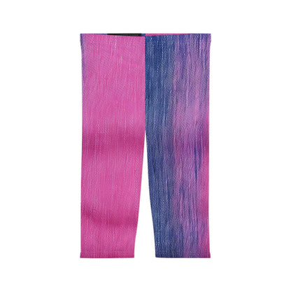 Delicia dual: Ensueño de mezclilla mitad rosa y azul - Leggings capri para mujer (AOP) 