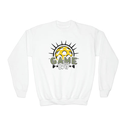 Radiant Pickleball Emblem with Dynamic Sunburst and Game Day Lettering - Youth Crewneck Sweatshirt