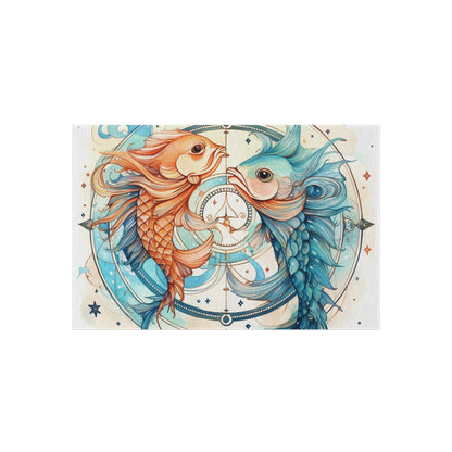 Pisces Zodiac Horoscope - Starry Watercolor & Ink, Hyper-Detailed Fish Outdoor Rug