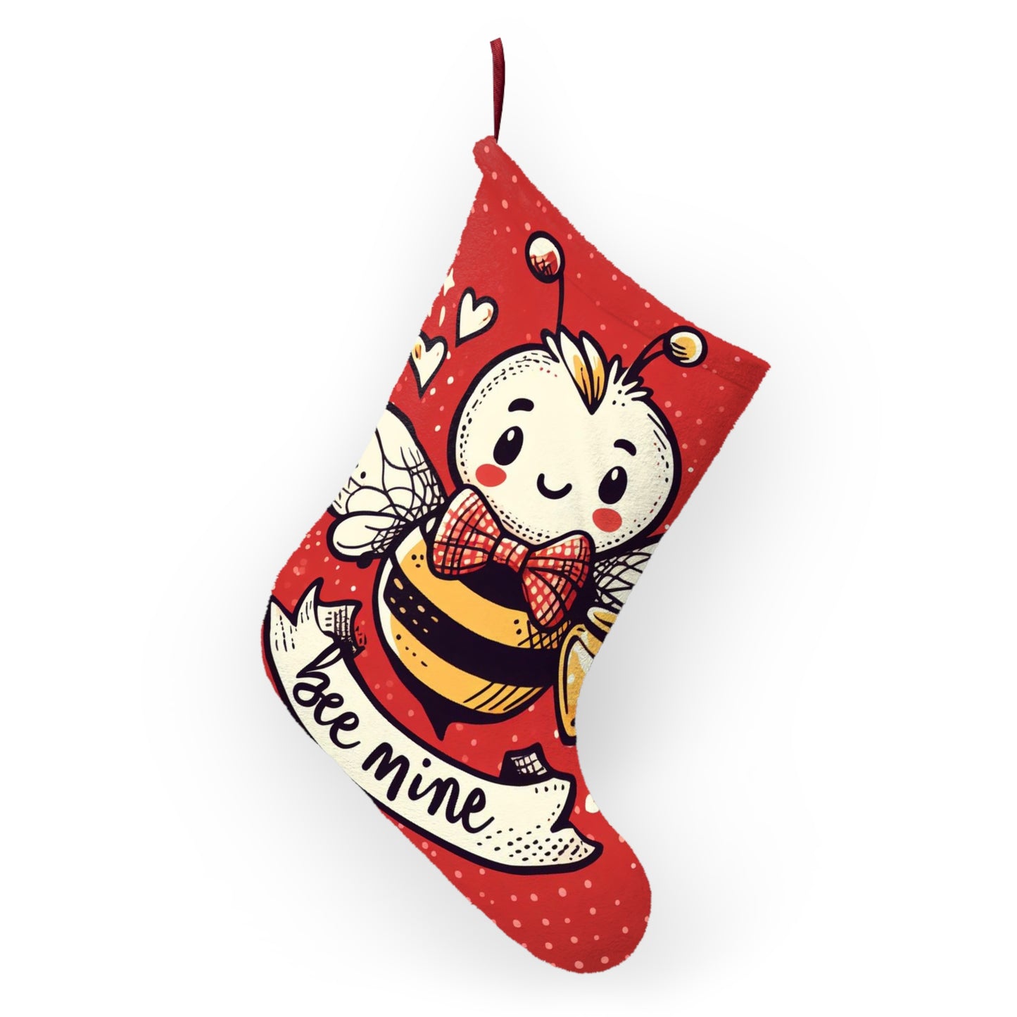 Valentine's Day Bee Illustration, Cute Bumblebee with Honey, Love Hearts, Whimsical Insect Artwork - Christmas Stockings