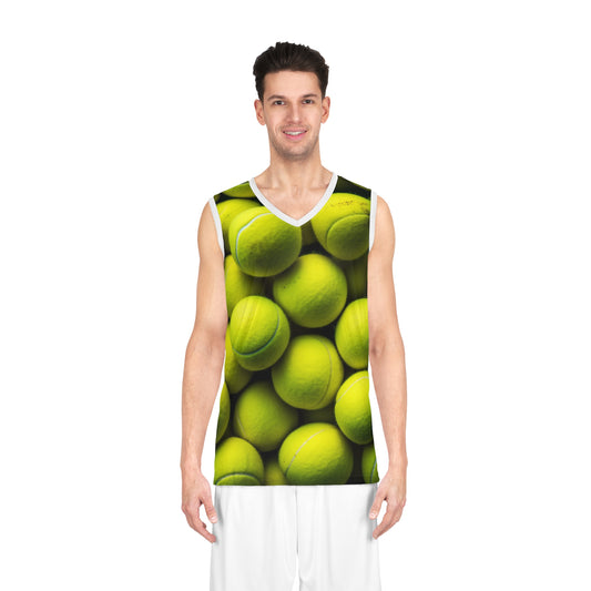 Tennis Ball Sport: Athlete Court Action, Rally & Serve - Basketball Jersey (AOP)