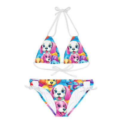 Happy Puppy & Dog Design - Vivid and Eye-Catching - Strappy Bikini Set (AOP)