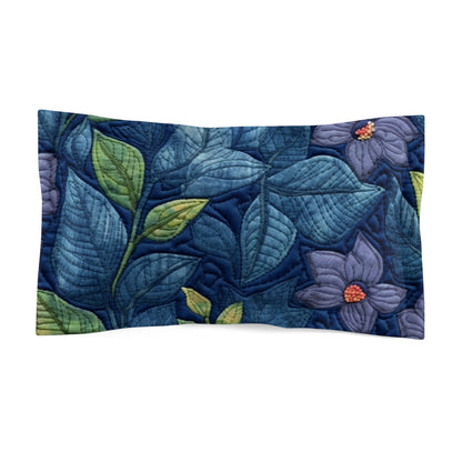 Floral Embroidery Blue: Denim-Inspired, Artisan-Crafted Flower Design - Microfiber Pillow Sham