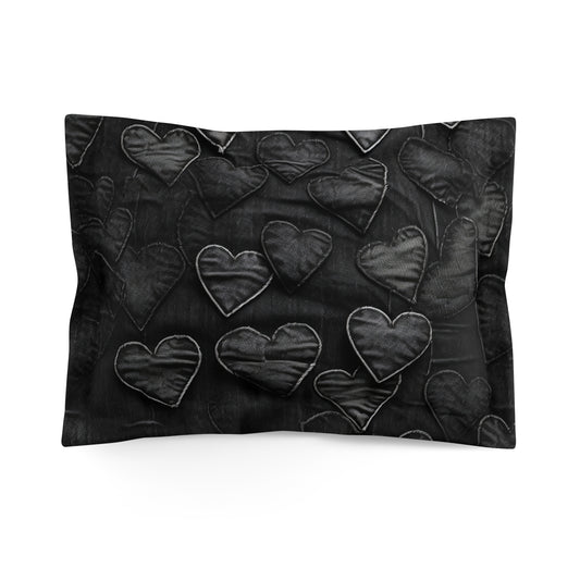 Black: Distressed Denim-Inspired Fabric Heart Embroidery Design - Microfiber Pillow Sham