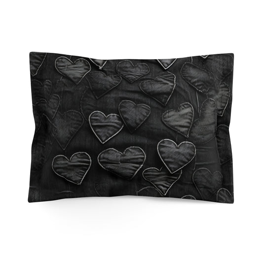 Negro azabache: diseño de bordado de corazón de tela inspirada en mezclilla desgastada - Funda de almohada de microfibra 